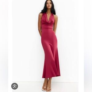 Zara  Raspberry Drape Neck Maxi Dress | M